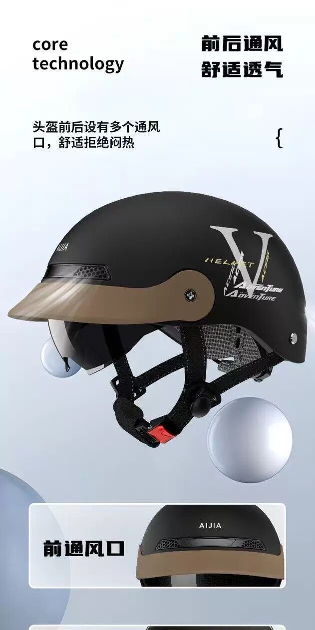 Women's Summer Breathable Sun-Protective Electric Vehicle Half-Helmet with UV-Resistant Sunglasses and Large Visor, Safety Helmet for Motorcycles and Electric Vehicles
