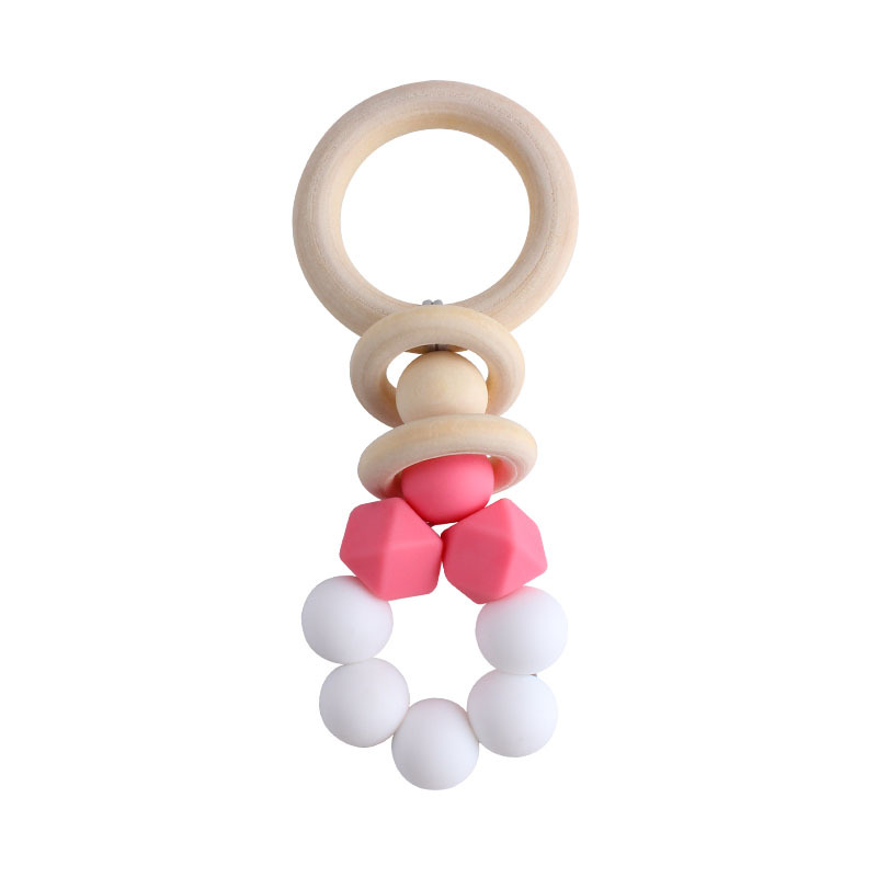 Nuevo bebé suministros DIY creativo anillo de madera teether bebé calmante silicona juguete dientes de molienda palo teether