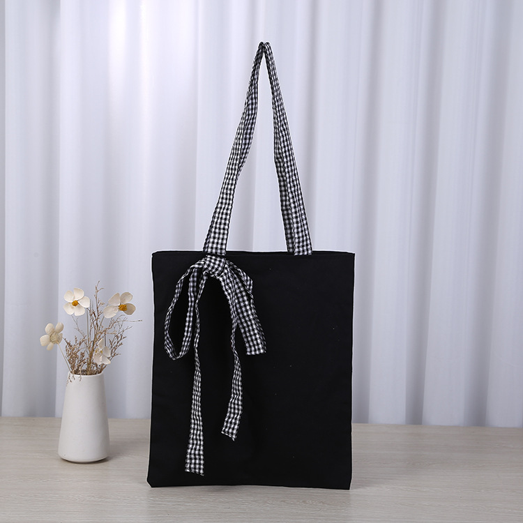 厂家生产直供蝴蝶结可印图案LOGO帆布袋棉布黑色单肩包袋现货批发