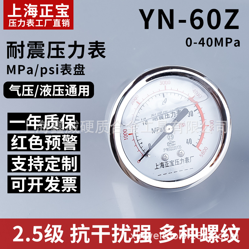 上海正宝仪表耐震抗震防震压力表轴向无边YN-60Z 2.5MPa气压水压