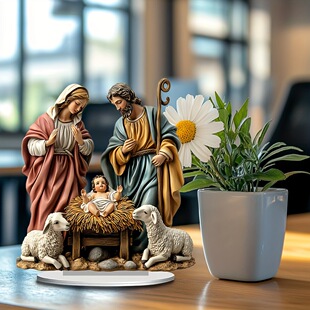 Cross-border Decorative Art Birth Scene Figurine with Base Acrylic Living Room Study Bedroom Desktop Decoration