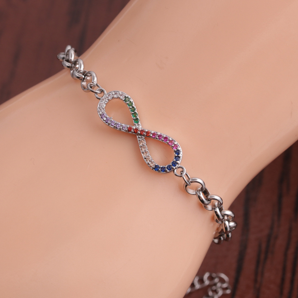 Simple Adjustable Stainless Steel Copper Zircon Infinity Pattern Bracelet display picture 10