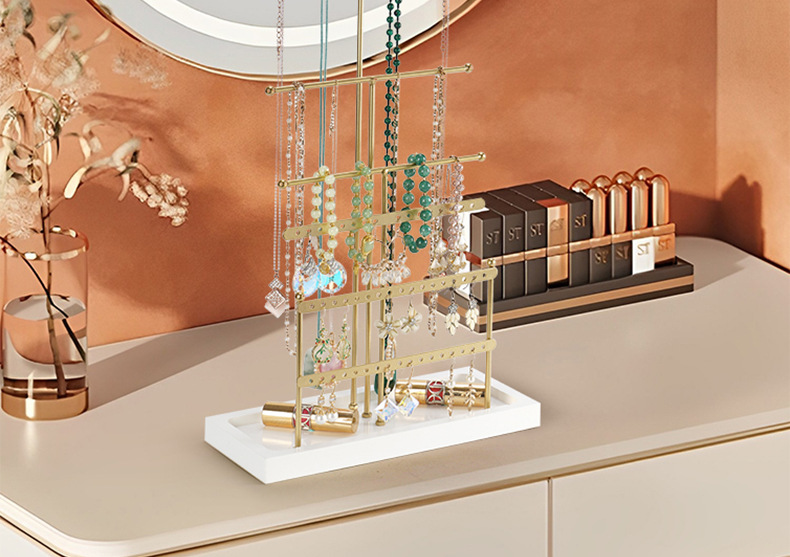 480g Weight Jewelry Rack Classification 1 Set Quantity Luxurious T Shape Solid Wood Metal Jewelry Rack