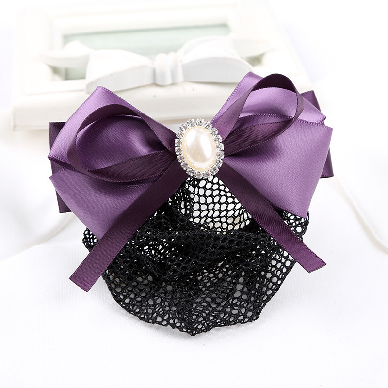 Bowknot Hair Accessory for Women with a High-End Feel, Pearl Professional Hairnet, Hotel Front Desk Hair Ornament, Back-Of-The-Head Updo Work Hair Accessory