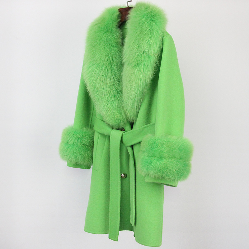 Abbigliamento da donna Cappotto in cashmere double face con pelliccia per donna Autunno e inverno Colletto da completo Caldo e sottile Cappotto in lana di alta qualità per donna_voghion.com