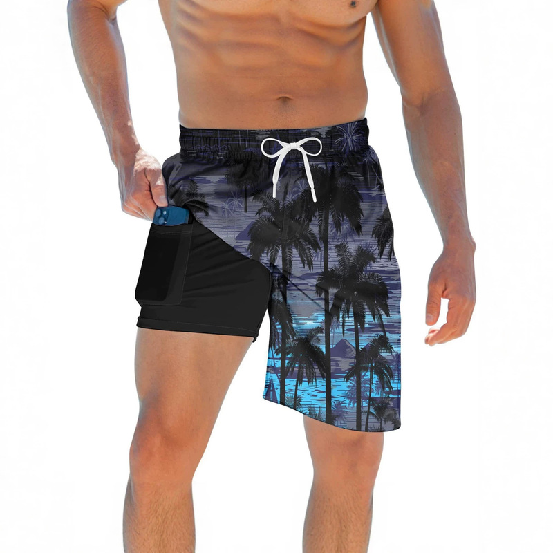Men's Swim Trunks with Compression Lining Men's Swimwear 7inch Inner Seam Zipper Pocket Quick-Drying Elastic Palm Tree_ Men's Swim Trunks with Compression Lining Men's Swimwear 7inch Inner Seam Zipper Pocket Quick-Drying Elastic Palm Tree_