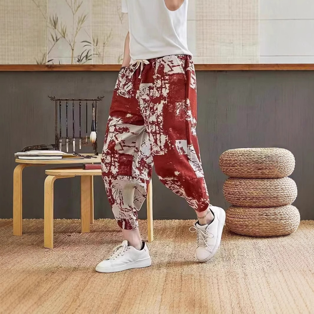 2025跨境夏季古风男装Z7分裤休闲中国风运动哈伦裤马裤嘻哈学生裤