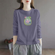 春秋纯棉长袖圆领T恤女时尚洋气韩版百搭宽松显瘦印花ins上衣