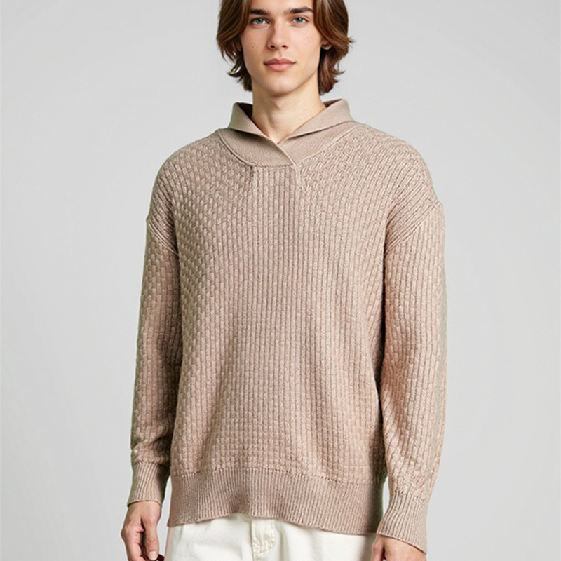 Tendencia de color sólido casual versátil suéter de solapa transfronterizo overhead casual simple hombre delgado explosión camiseta de punto