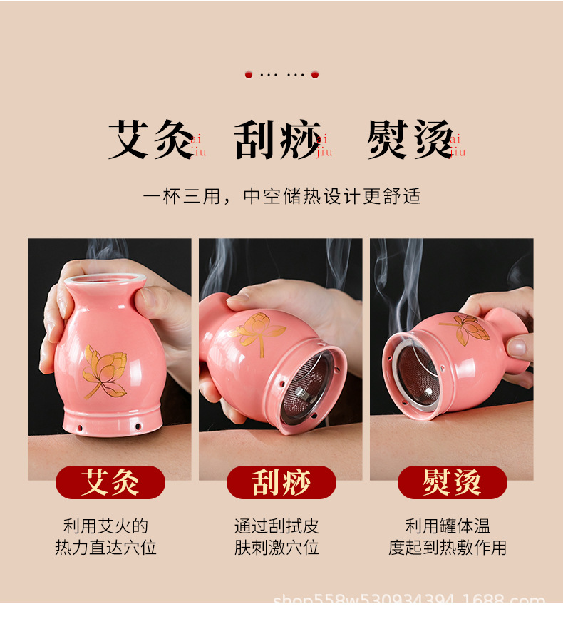 Ceramic Moxa Cup with Double Layer Heat Insulation 7x10cm Moxibustion Massage Tool for Home Body Therapy key features