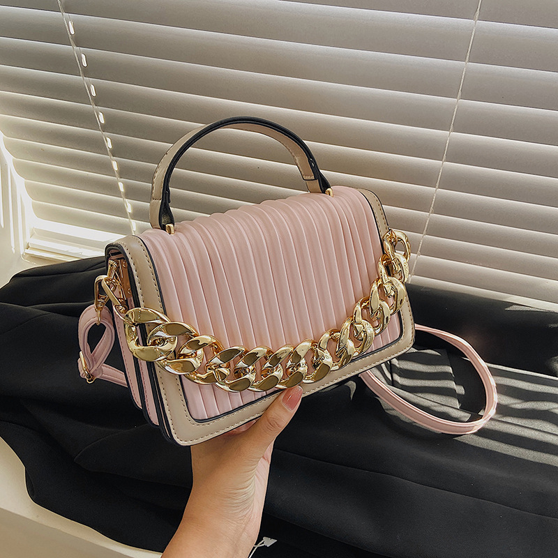 Bolso de mujer 2024, nuevo estilo coreano, bolso bandolera plisado de moda, bolso de hombro con estilo occidental, pequeño bolso cuadrado de cadena a la moda