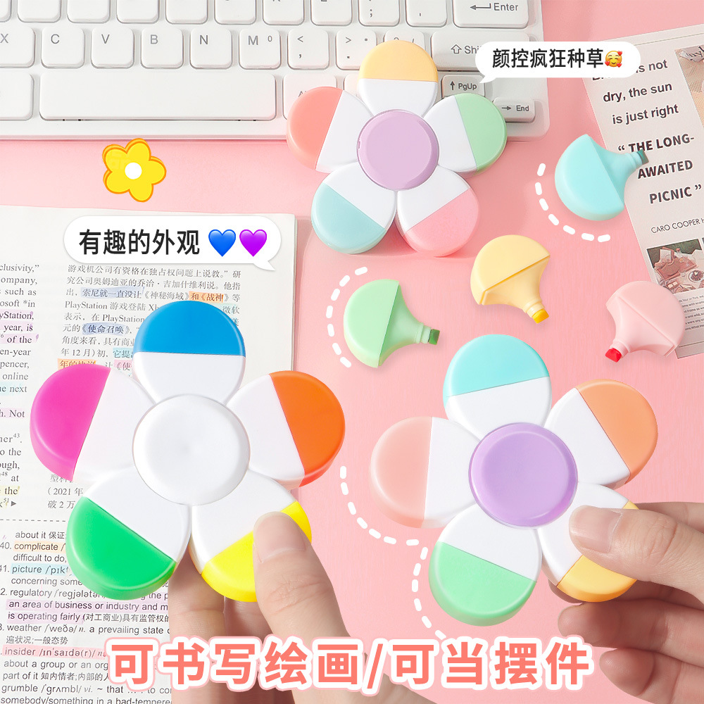Dedo punta giroscopio mini resaltador colorido graffiti pluma estudiante descompresión interesante papelería resaltador conjunto