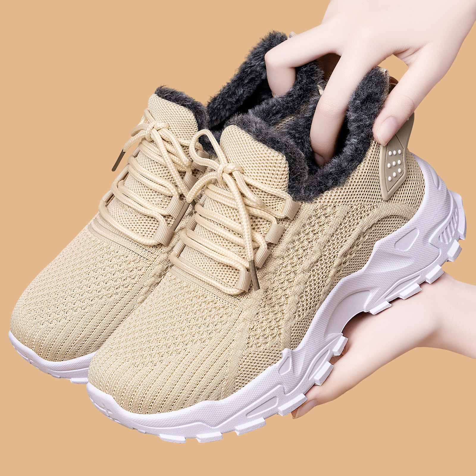 Zapatos de mujer otoño y invierno transfronterizos temu grandes zapatos de terciopelo, zapatos de padre, zapatos de algodón, zapatos de invierno calientes.