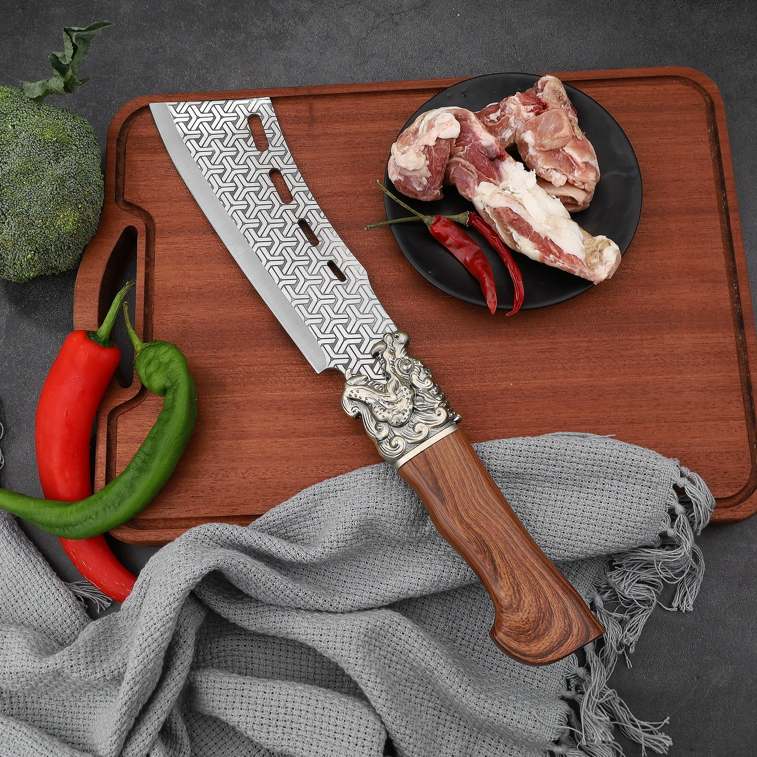 Нож кухонный Лонцюань, нож для резки костей, топор, кованый рисунок, в основном используемый для резки костей, острый бытовой мясной резак