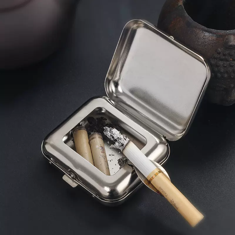 高档便携式日式烟灰缸携带口袋烟缸随身车载烟灰盒金属迷你小烟缸