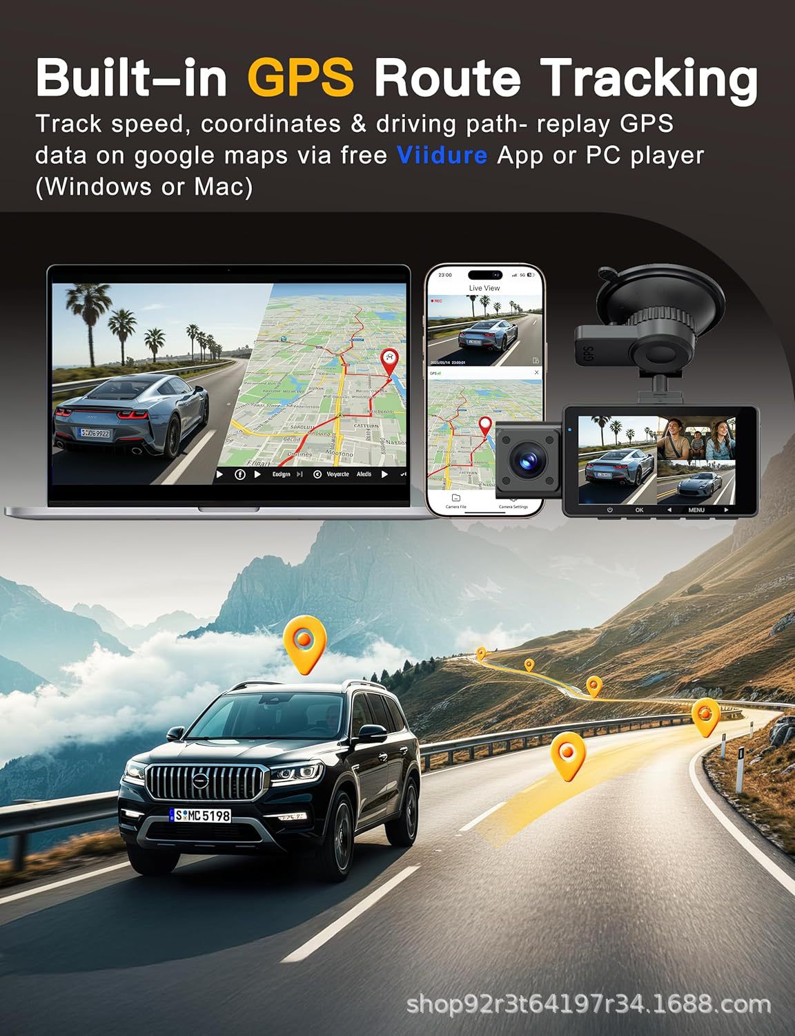 2.5K triple-lens dash cam, recording simultaneously on three channels, high-definition night vision, wide-angle, and high-definition recording