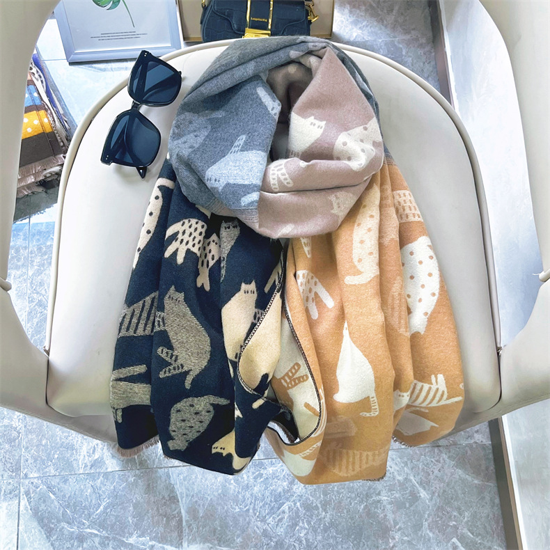 Autunno e inverno nuovo gatto colorato carino ragazza studentessa caldo scialle sciarpa di alta qualità grande 666_voghion.com