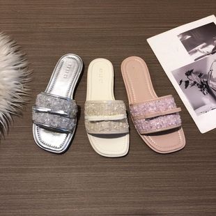 French Evening Sandals silver Sandals Fairy Shoes Summer Outfit Seaside Dress Sequin Sandals Slides