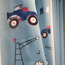 卡通汽車兒童房男孩房窗簾窗紗高檔貼布綉拼色窗簾成品標價