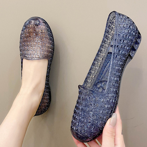 Non-slip thickened mother's outer wear Baotou versatile fashionable crystal jelly transparent hollow casual shoes sandals for women summer