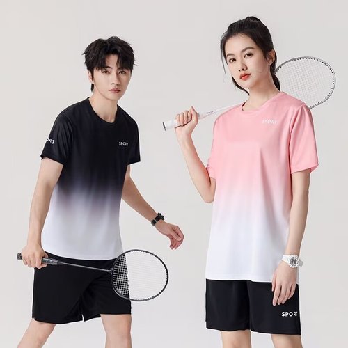 Couple Fashion Personal Gradient Color Sports Short Sleeve Shorts Set Summer Quick Dry Running Fitness Tennis Set