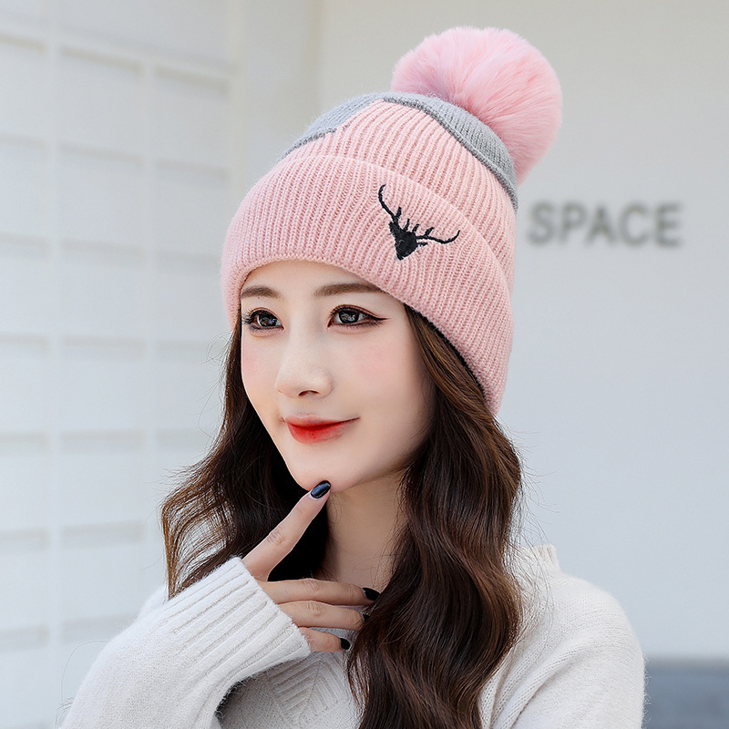 Women's Simple Style Color Block Embroidery Pom Poms Eaveless Wool Cap display picture 3