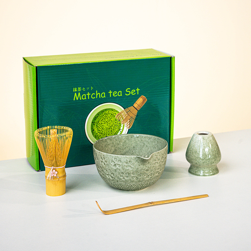 FJT 사쿠라 입이 넓은 그릇 말차색 4종 세트(짙은 녹색 컬러박스)