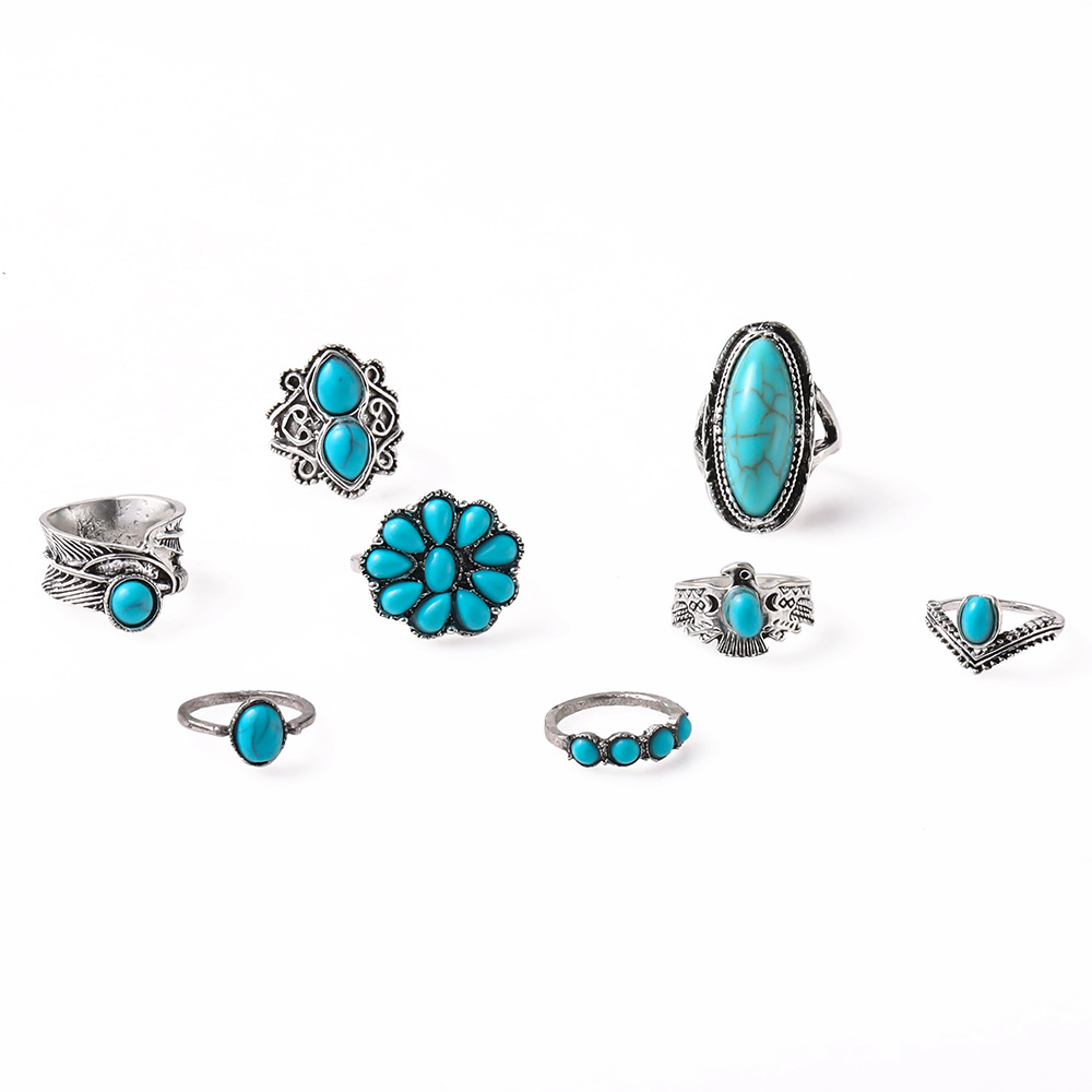 Exaggerated Ethnic Style Cool Style Leaf Round Snake Alloy Plating Inlay Turquoise Women's Rings display picture 30