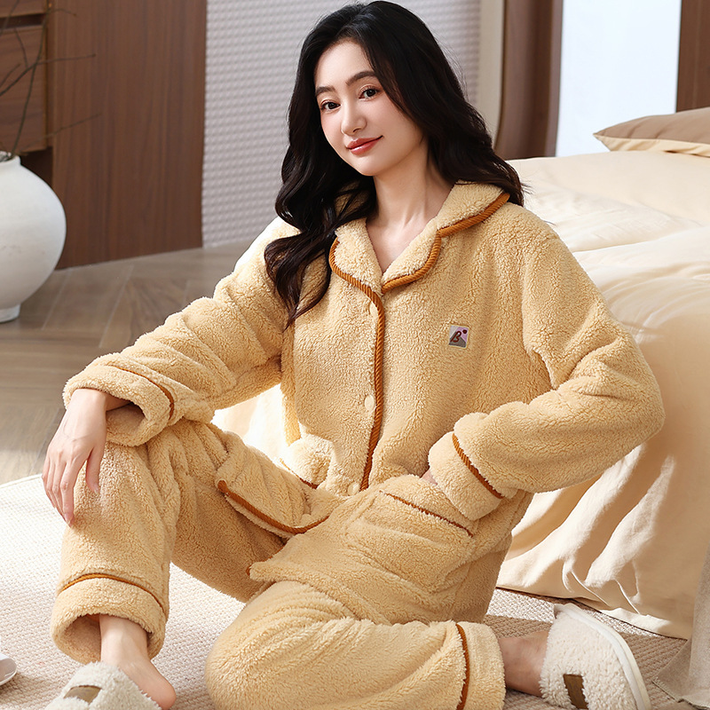 【严选】300g珊瑚绒睡衣女士秋冬季加厚加绒保暖法兰绒家居服套装|undefined