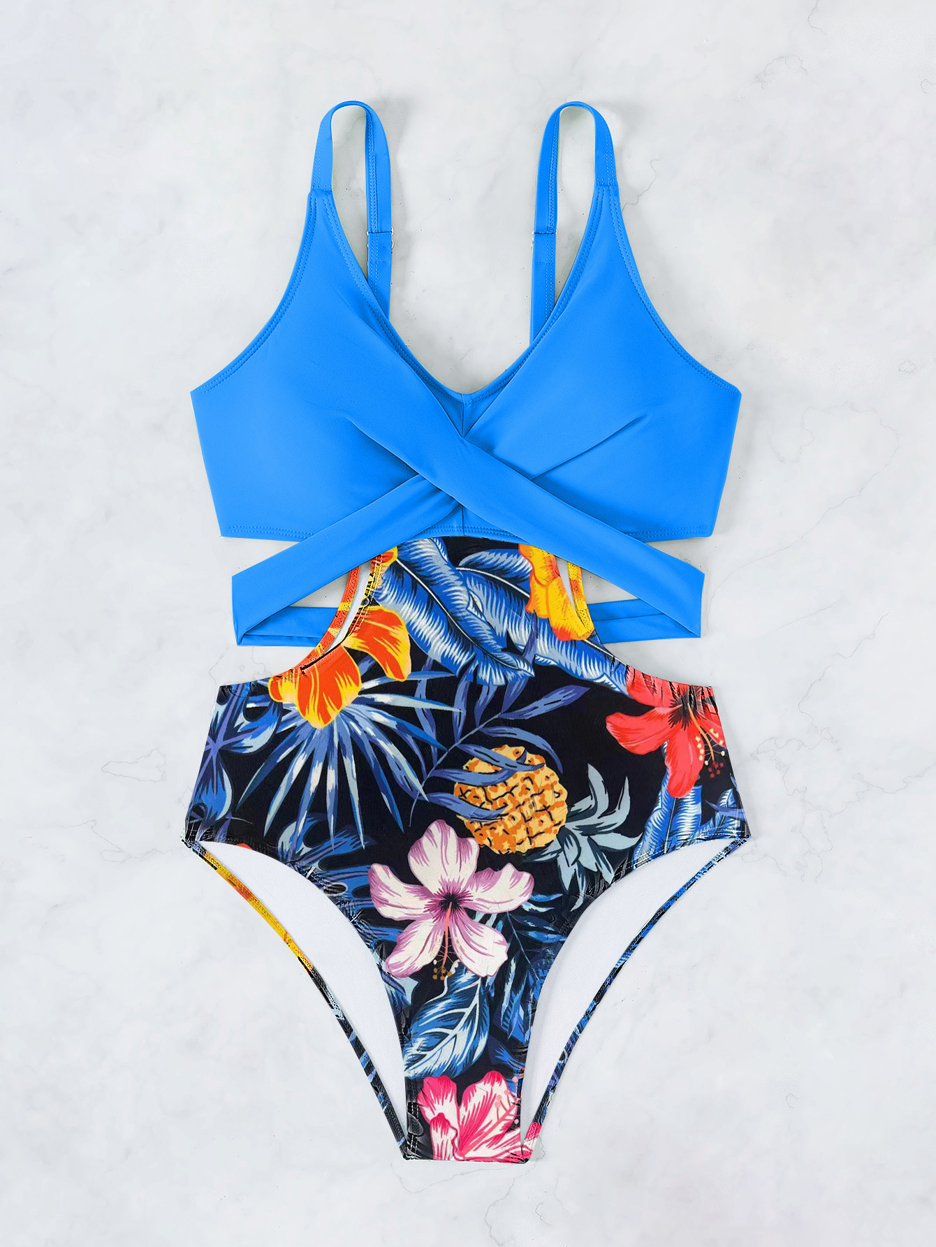 Cut-Out Tie-Front One-Piece Swimsuit, Floral Print Sexy Monokini For Women, Elegant Beach & Pool Wear_ecoleips.com