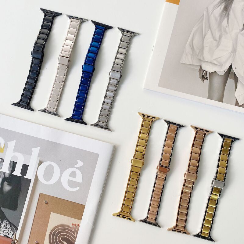 Suitable for Apple 1-7 generation smart watch small waist three-plant stainless steel strap iWatch one bead women's wrist strap