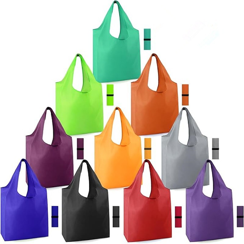 Bolsas de compras rectangulares de poliéster respetuosas con el medio ambiente plegables para recibir regalos promocionales de la comunidad publicitaria impresos en logo portátil