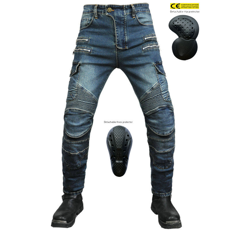 Motorcycle Jeans Men's Motorcycle Multi-bag Workwear Cycling Pants Retro Stretch Off-road Anti-fall Pants Second-generation Protector