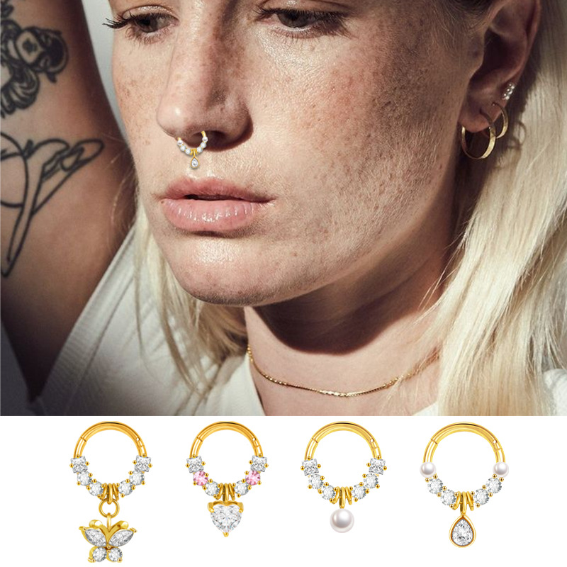 Butterfly Love CZ Zircon Stainless Steel Nose Ring Hoop Universal Set Nose Stud Jewelry detail image 7