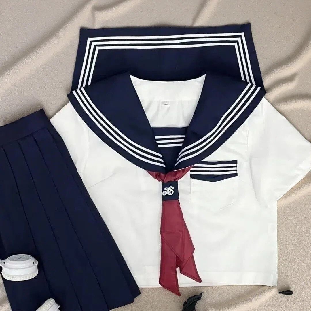 Manufacturer Supplies Japanese-Style Jk Uniform Improved White Three-Striped Sailor Uniform Spring and Autumn Long-Sleeve Pleated Skirt Set