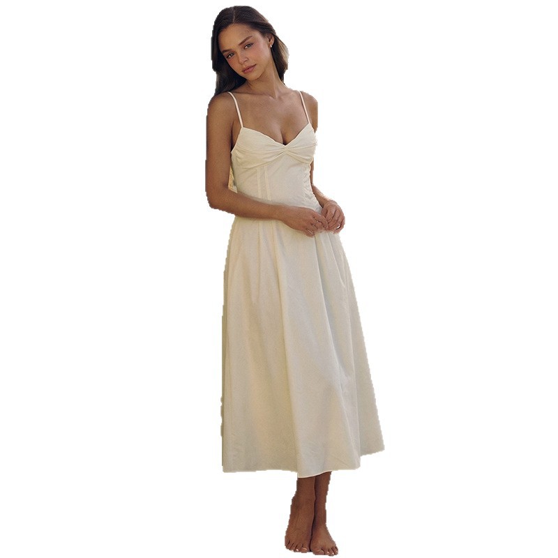 2026 nuevo estilo de verano europeo y americano de ropa de mujer elegante de color sólido cintura baja cintura de pescado vestido grande