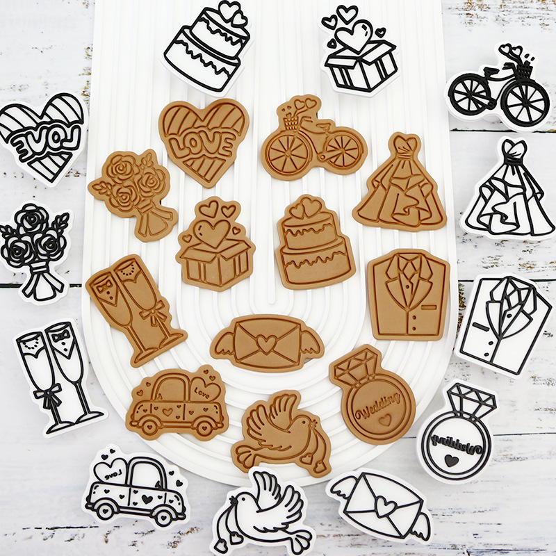 Boda temática molde de galletas fiesta horneado DIY molde de flip 3D estereoscopio prensado molde de corte de galletas heladas