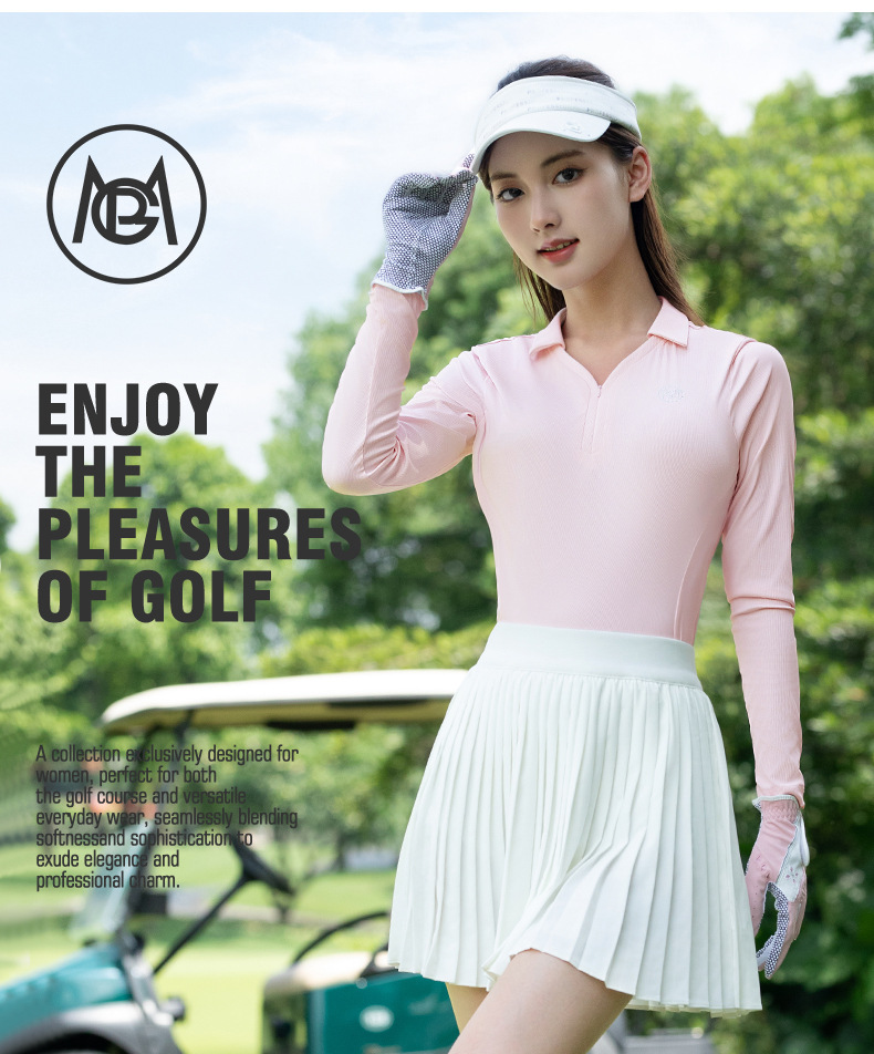 Áo thun golf nữ dài tay ôm sát vải co giãn cao — Tay áo dài màu đen [kết cấu dọc/vải co giãn cao/vừa vặn] YF842 chi tiết 2