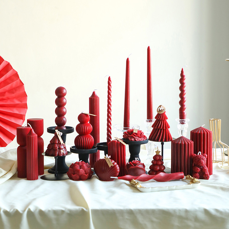 Burgundy French Retro Soy Wax Scented Candle Romantic Wedding Candle Home Candle Holder Decoration One Piece Wholesale