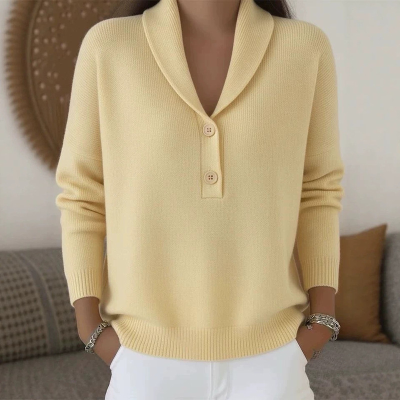 2026 European and American cross-border knitted button-down women's sweater, new autumn/winter collection, solid color, polo collar, casual and fashionable women's wear 2026 European and American cross-border knitted button-down women's sweater, new autumn/winter collection, solid color, polo collar, casual and fashionable women's wear