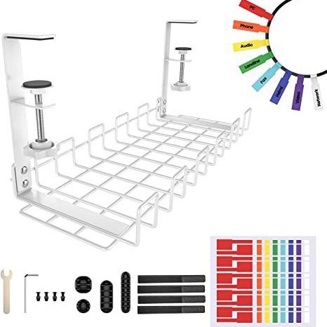 Amazonas escritorio de escritorio sin perforación cables de almacenamiento de cables de escritorio bajo el estante de almacenamiento de cables de escritorio ajustable percha de escritorio