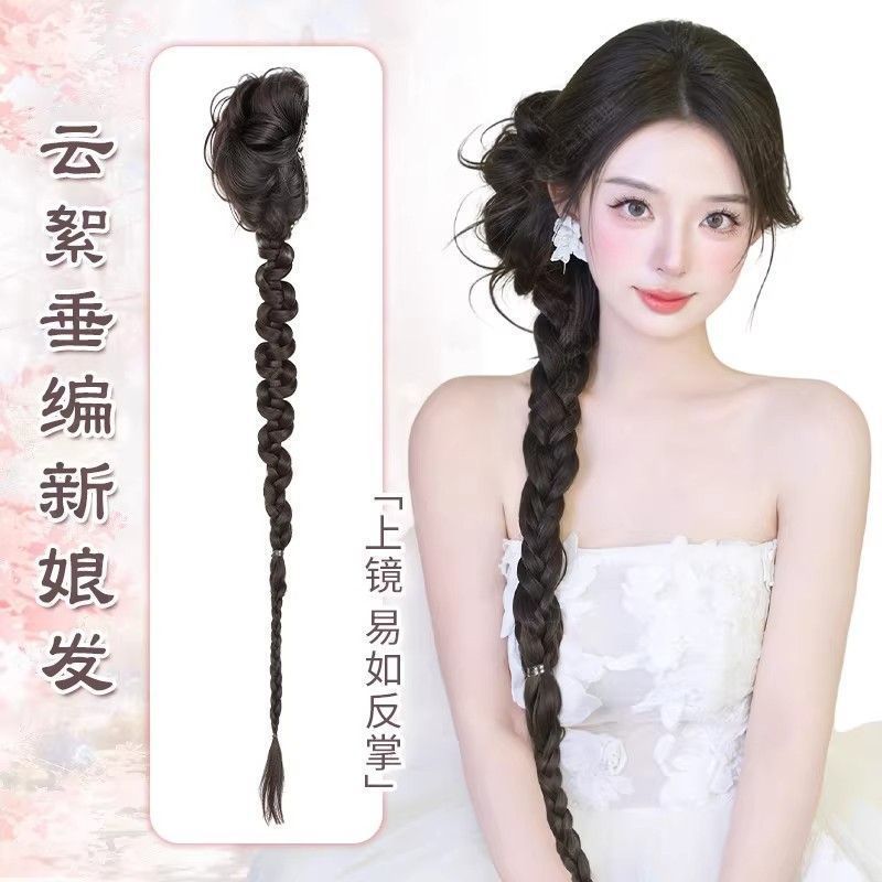 Peruca trenzada nueva bolsa de cabello china agarrando clip temperamento clásico brotes de flor trenzada torsión trenzada suave lateral trenzada peruca trenzada