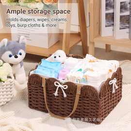 编织婴儿尿布篮整理架桌整理器篮子纸绳储物篮带分隔板婴儿篮收纳