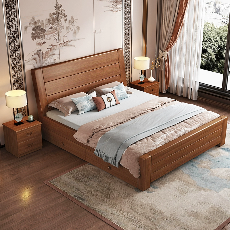 Новая китайская кровать из массива дерева 1,8 м кровать Современная минималистская двуспальная кровать спальня 1,5 м односпальная кровать бытовая толстая кровать
