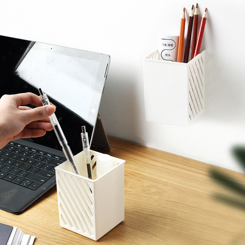 Japanese simple wall-mounted pen holder student desktop stickable storage pen box mini makeup brush storage box
