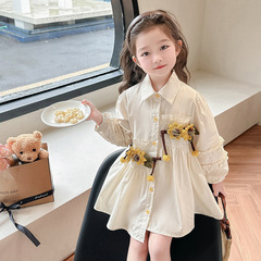 兒童連衣裙2024春季新款洋氣女童向日葵襯衫裙女寶寶長袖公主裙潮