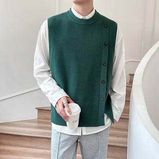 Sweater Vest Men's High-end Fashion Brand 2023 Autumn New Knitted Shirt Light Mature Style Ruffian Handsome Vest Cardigan Jacket