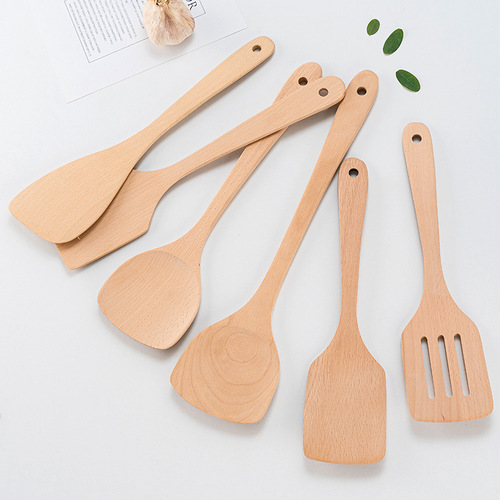 Natural beech paint-free shovel spoon household baking tableware cooking wooden spatula wooden soup spoon Japanese non-stick spatula vegetable spatula
