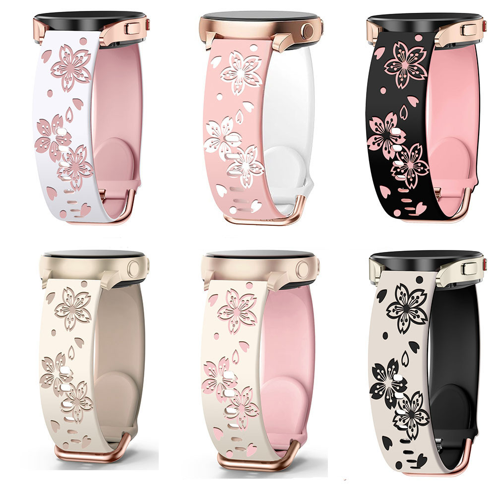 20mm Suitable for Samsung Galaxy Watch 7 6 5 4 Stereo Two-Color Cherry Blossom Laser Engraving Silicone Strap