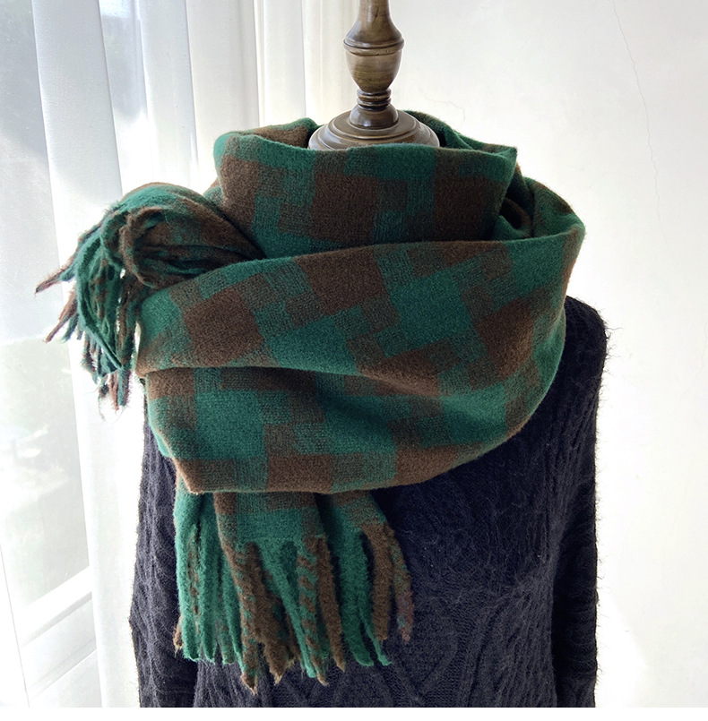 Kariert Schal Mit Fransen Für Damen Für Herbst Und Winter_voghion.com